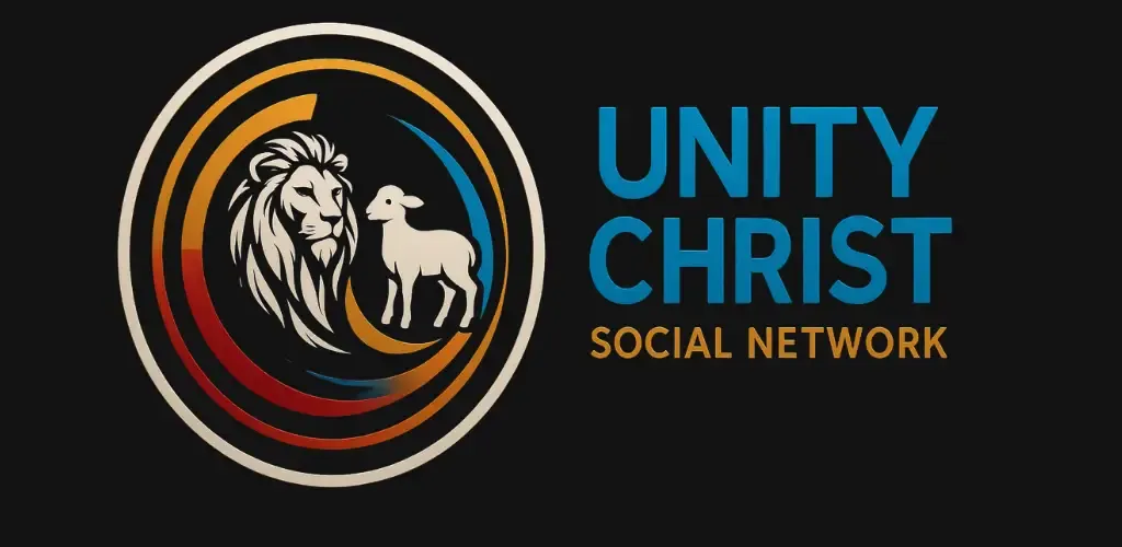 Logo sociální sítě Unity Christ na tmavém pozadí