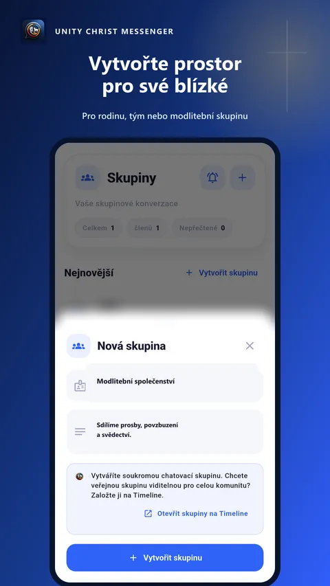 Ukázka Unity Christ Messengeru: vytvoření nové skupiny