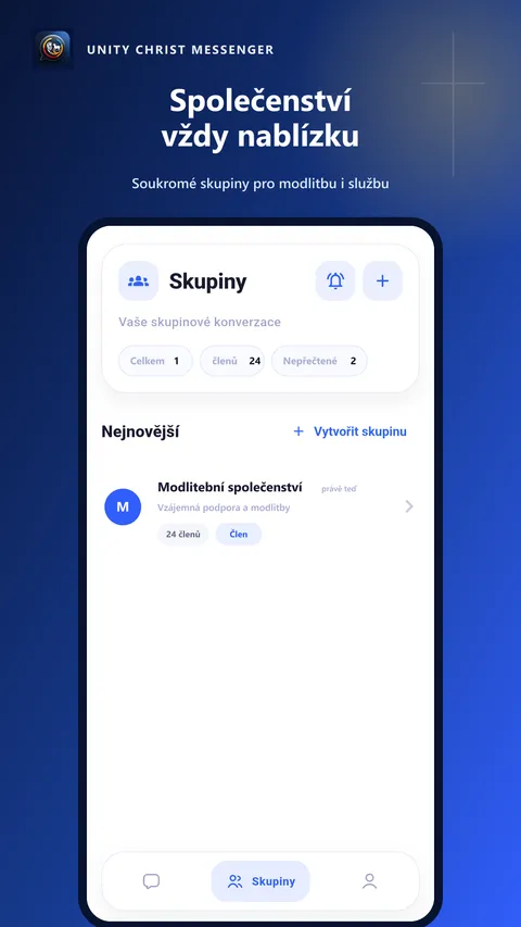 Ukázka Unity Christ Messengeru: skupiny