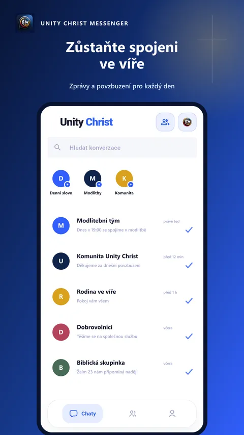 Ukázka Unity Christ Messengeru: přehled konverzací