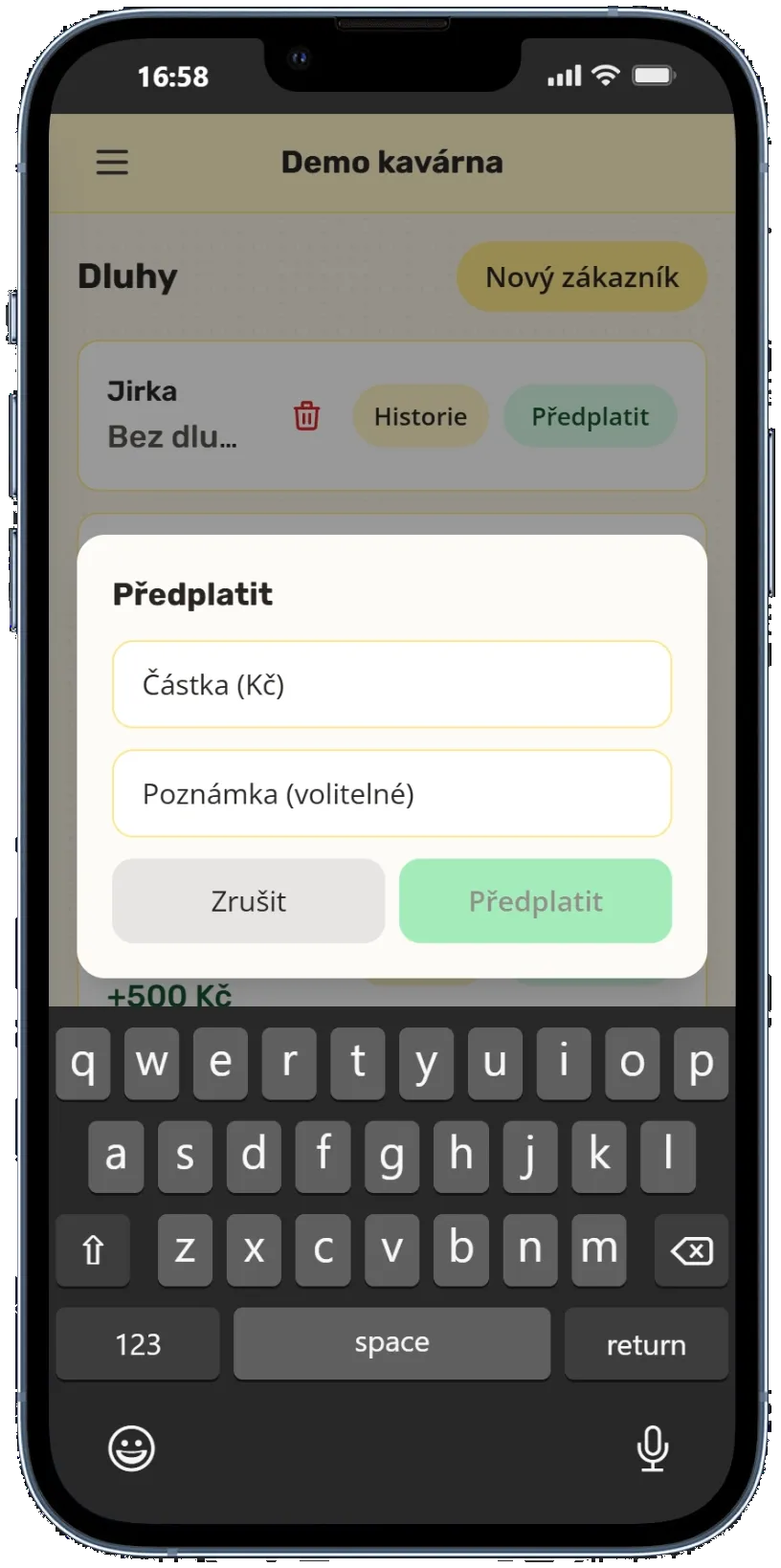 Dialog Předplatit pro připsání částky na účet návštěvníka