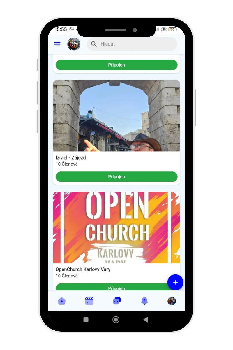 Ukázka skupin v mobilní aplikaci Unity Christ