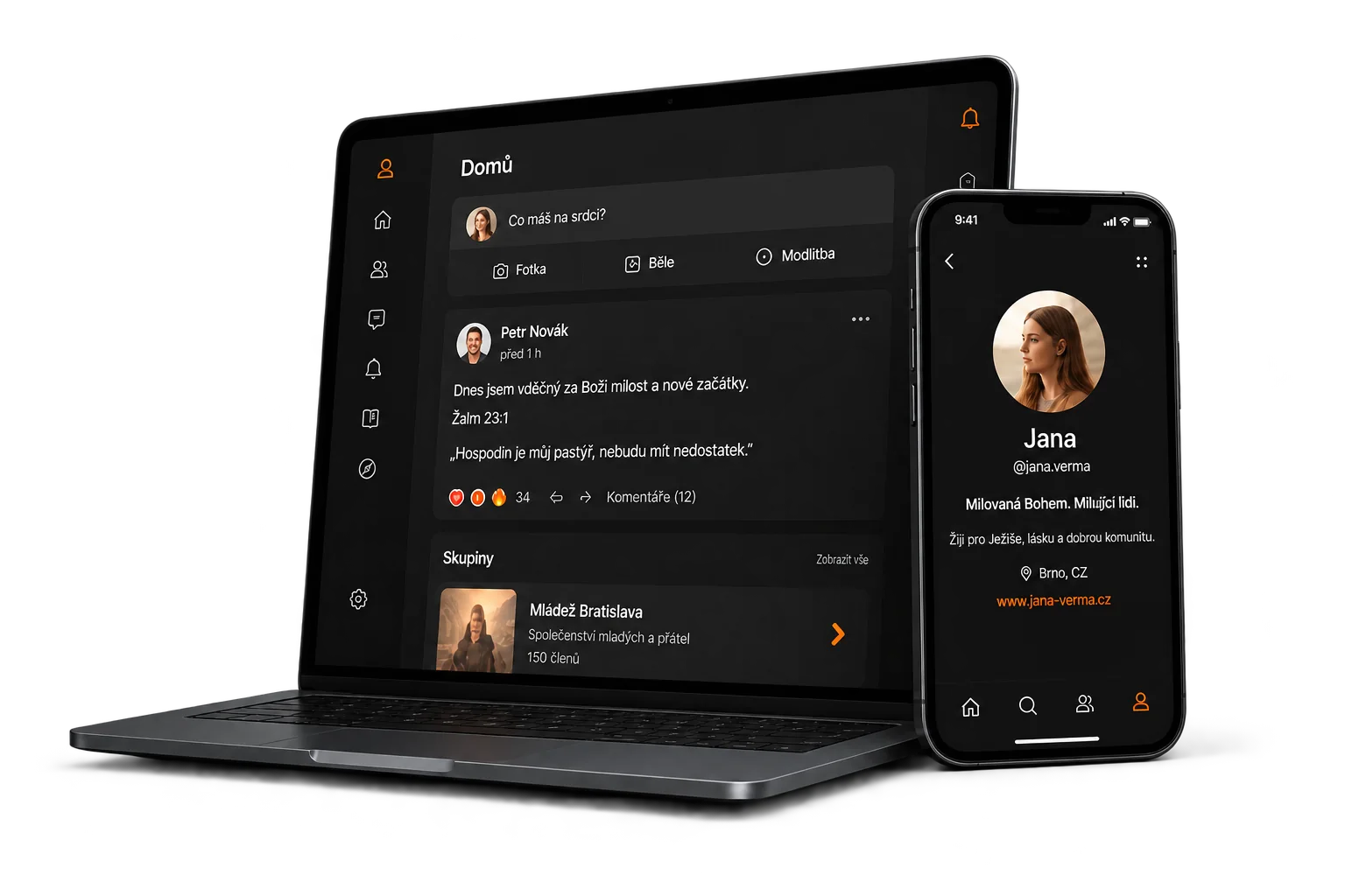 Unity Christ na notebooku a telefonu